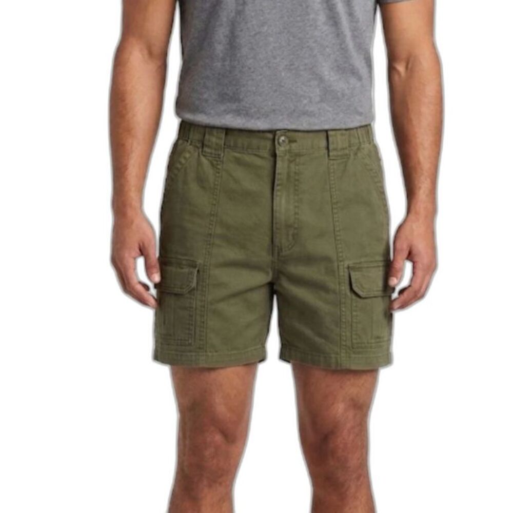 Savane Men's Olive Green Flat Front Back Elastic Waist Cargo Shorts Size 40